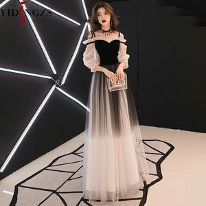 Strap Gray Evening Dress Velour Tulle Party Elegant Long Dress