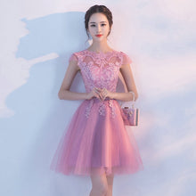 Load image into Gallery viewer, Cheap Customized Cap Sleeve Prom Dress Appliques Ball Gown Evening Dresses Vintage Knee Length Special Occasion Gowns