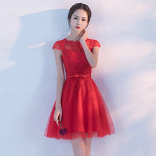 Load image into Gallery viewer, Cheap Customized Cap Sleeve Prom Dress Appliques Ball Gown Evening Dresses Vintage Knee Length Special Occasion Gowns