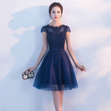 Load image into Gallery viewer, Cheap Customized Cap Sleeve Prom Dress Appliques Ball Gown Evening Dresses Vintage Knee Length Special Occasion Gowns
