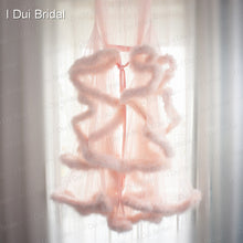 Load image into Gallery viewer, Bridal Boudoir Robe Pink Feather Bridal Sheer Robe Tulle Illusion Long Birthday Feather Robe Costume Bachelorette Party Dress