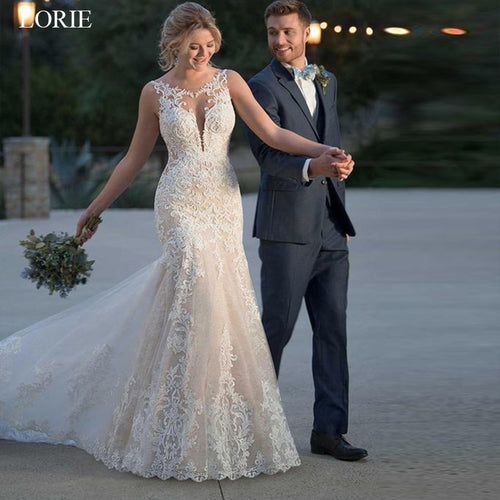 LORIE 2020 Mermaid Wedding Dress Lace Appliques Bridal Gowns Lace Wedding Gowns Custom made Plus size robe de mariee