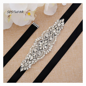 Crystal bridal belt Silver Wedding Belt With Rhinestones Bridal Sash For Wedding Party Dress Handmade J103S