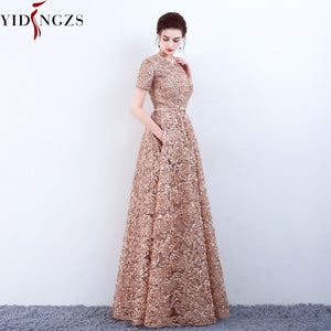 With Pockets Fashion Khaki Lace Prom Dress Simple Floor-length Party Formal Evening Gown