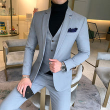 Load image into Gallery viewer, 3 Pieces Suits Jackets+Pants+Vest Wedding Dress Suits For Men Blue Plaid Formal wear Suits New Men Slim Groom Suits Size XS-5XL