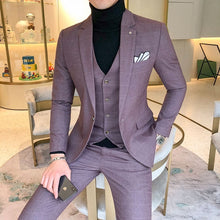 Load image into Gallery viewer, 3 Pieces Suits Jackets+Pants+Vest Wedding Dress Suits For Men Blue Plaid Formal wear Suits New Men Slim Groom Suits Size XS-5XL