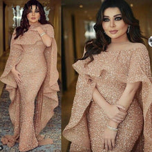 Load image into Gallery viewer, Evening Dress Long 2020 Mermaid Sparkly Glitter Sequin Rose Gold Dubai Saudi Arabic Formal Prom Party Gown Robe De Soiree