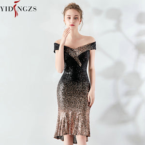 New Women Boat Neck Elegant Sequin Prom Dress Knee Length Sparkle Party Dress