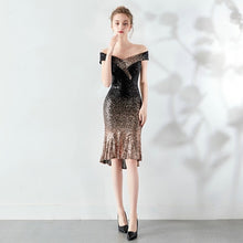 Load image into Gallery viewer, New Women Boat Neck Elegant Sequin Prom Dress Knee Length Sparkle Party Dress