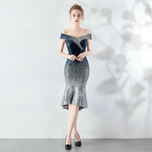 Load image into Gallery viewer, New Women Boat Neck Elegant Sequin Prom Dress Knee Length Sparkle Party Dress