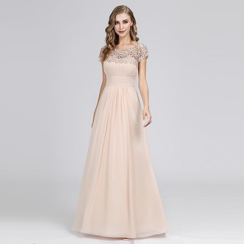 New Elegant Lace Long Prom Dresses 2019 A-Line O-Neck Short Sleeve Sexy Women Formal Evening Party Gowns Vestidos De Gala 2019
