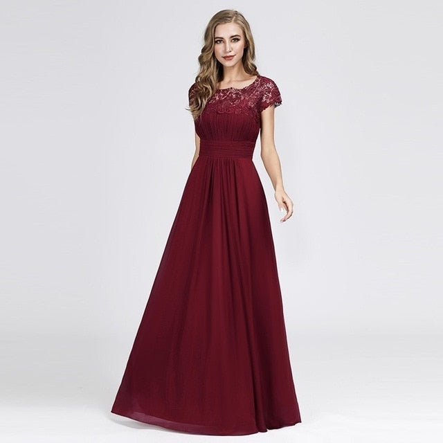 New Elegant Lace Long Prom Dresses 2019 A-Line O-Neck Short Sleeve Sexy Women Formal Evening Party Gowns Vestidos De Gala 2019