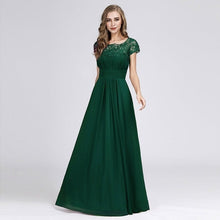 Load image into Gallery viewer, New Elegant Lace Long Prom Dresses 2019 A-Line O-Neck Short Sleeve Sexy Women Formal Evening Party Gowns Vestidos De Gala 2019