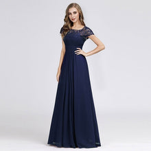 Load image into Gallery viewer, New Elegant Lace Long Prom Dresses 2019 A-Line O-Neck Short Sleeve Sexy Women Formal Evening Party Gowns Vestidos De Gala 2019