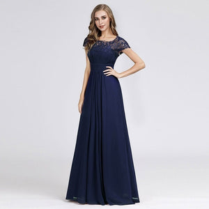 New Elegant Lace Long Prom Dresses 2019 A-Line O-Neck Short Sleeve Sexy Women Formal Evening Party Gowns Vestidos De Gala 2019