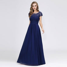 Load image into Gallery viewer, New Elegant Lace Long Prom Dresses 2019 A-Line O-Neck Short Sleeve Sexy Women Formal Evening Party Gowns Vestidos De Gala 2019