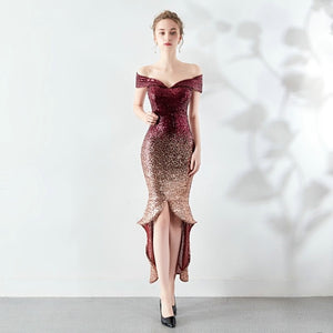 YIDINGZS New Arrive Women Elegant Sequin Prom Dress Short Front Long Back Sparkle Party Dress