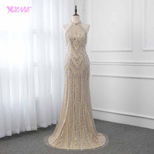 Load image into Gallery viewer, Champagne Crystals Evening Dress Long Pageant Dresses Mermaid Evening Gown Competition