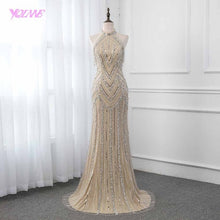 Load image into Gallery viewer, Champagne Crystals Evening Dress Long Pageant Dresses Mermaid Evening Gown Competition