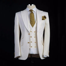 Load image into Gallery viewer, New Arrival Groomsmen Ivory Groom Tuxedos Peak Lapel Men Suits Wedding Best Man Blazer ( Jacket+Pants+Vest+Tie ) C459