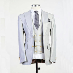 New Arrival Groomsmen Ivory Groom Tuxedos Peak Lapel Men Suits Wedding Best Man Blazer ( Jacket+Pants+Vest+Tie ) C459