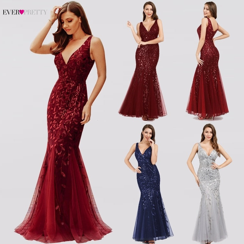 Burgundy Bridesmaid Dresses Ever Pretty Mermaid V-Neck Sleeveless Elegant Women Sexy Formal Party Dresses Vestidos De Gala 2019