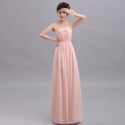 QNZL70X#V-neck Lace Up Chiffon Purple Champagne pink blue Bridesmaid Dresses Long wholesale Custom wedding party dress Flower