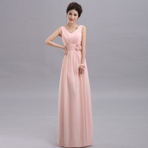 QNZL70X#V-neck Lace Up Chiffon Purple Champagne pink blue Bridesmaid Dresses Long wholesale Custom wedding party dress Flower