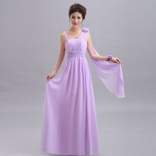 Load image into Gallery viewer, QNZL70X#V-neck Lace Up Chiffon Purple Champagne pink blue Bridesmaid Dresses Long wholesale Custom wedding party dress Flower
