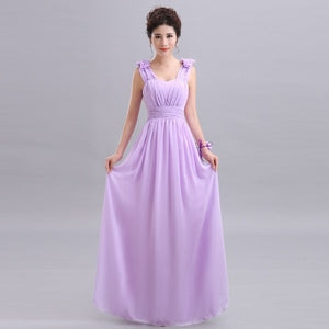 QNZL70X#V-neck Lace Up Chiffon Purple Champagne pink blue Bridesmaid Dresses Long wholesale Custom wedding party dress Flower
