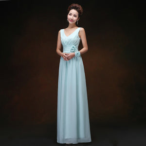 QNZL70X#V-neck Lace Up Chiffon Purple Champagne pink blue Bridesmaid Dresses Long wholesale Custom wedding party dress Flower