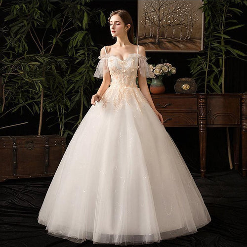 2020 New Sexy Boat Neck Spaghetti Straps Wedding Dress Lace Applique Lace Up Plus Size Slim Bridal Gown Vestido De Noiva L