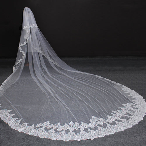 High Quality 5 Meters Neat Sparkle Sequins Lace Edge 2T Wedding Veil with Comb 5M Long Luxury 2 Layers Bridal Veil 2019