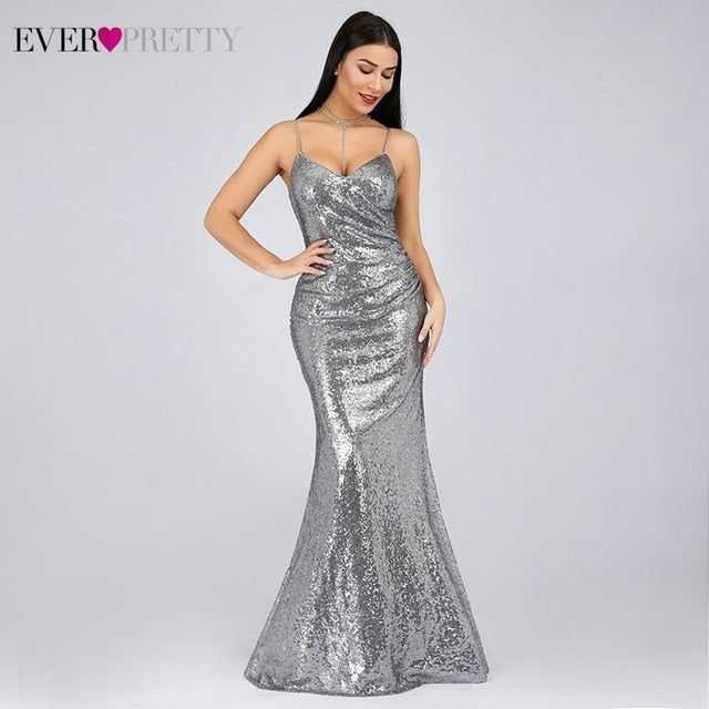 Robe De Soiree Longue Ever Pretty Cheap Little Mermaid Burgundy Red Sexy Evening Dresses Sequined Sparkle Plus Size Party Gowns