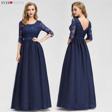 Load image into Gallery viewer, Lace Evening Dresses Long Ever Pretty O-Neck A-Line Half Sleeve Sexy Appliques Elegant Women Evening Gowns Robe De Soiree 2019